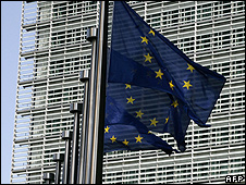 EU flags at European Commission, Brussels