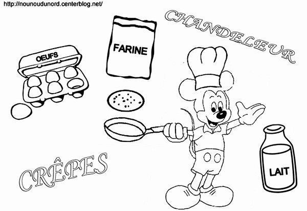 coloriage Mickey fait des crêpes  pour la chandeleur