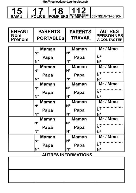 FICHES n°tel urgences+employeurs/assistantes maternelles