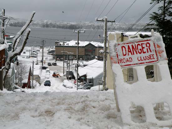 Washington Street closed in Ketchikan, Alaska. December 29, 2008