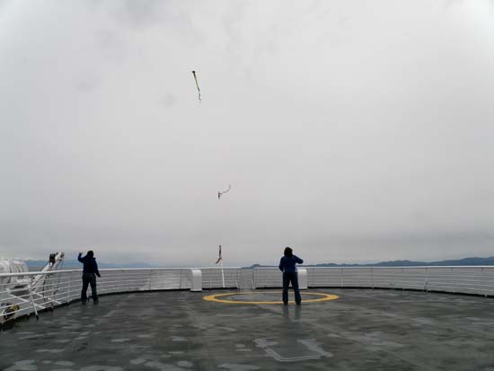 Kites being flown from the Taku.