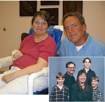 [Above, Deborah and Jim Shank. Right, a photo of the family before the accident.]