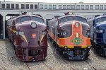 PRR 5711 EMD E8A, and Iowa Pacific's Central of Georgia 812 EMD E8A at the NCTM Bob Julian Roundhouse for the Streamliners event 