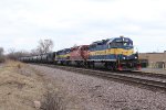 A DME GP38 leads a pair of SD40's south with ethanol train 644