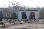 3887 & 2342 sit outside the shop as dead IORY power and the Cincinnati Railway's NKP 901 sit out back