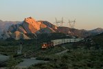 BNSF7260, BNSF7527 and BNSF3929 passing Mormon Rocks in the early morning