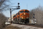 BNSF 7824 blasts through the signals at Yost leading the Z-LACWSP9 east