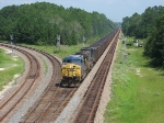 CSX 332 and sister head south on the Nahunta Subdivision with a loaded coal train and not a DPU in sight