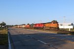 Units from BNSF, CP and CSX wait on the point of a potash train for Webberville