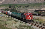 Westbound CP Rail (Canadian Pacific Limited -"CP) Mixed Freight Train led by GE ES44AC No. 8743