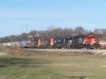 A Four-pack of Illinois Central-marked SD40-2's Head a Long Freight Train on its Way to Chicago