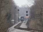 The rear of the V92 grain train tied down at the north end of the yard clearing the main