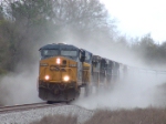 CSX 5273 plowing through the aftermath of the ballast cleaner.