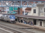 Train 42, the Pennsylvanian, lead by AMTK 45 pulls into the Altoona station