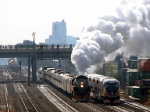 091013142  Eastbound Northstar commuter train with MNRX 505 passes BNSF Northtown Yard