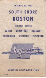 New York, New Haven and Hartford Railroad, South Shore Boston Suburban Service Time Table - 1955