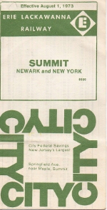 Erie Lackawanna Railway, Summit, Newark and New York Time Table - 1973