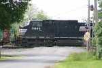 West bound NS 9865 passes through Sims as we work on a friend's layout.