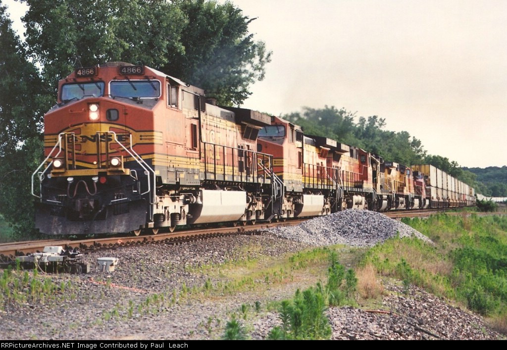 Eastbound stack train behind plenty of power