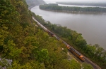 BNSF 7254 West running along the Mississippi Palisades