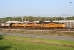 Trio of SD70M bringing SB freight into the yard