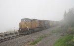 Westbound UP freight in the fog at Crescent