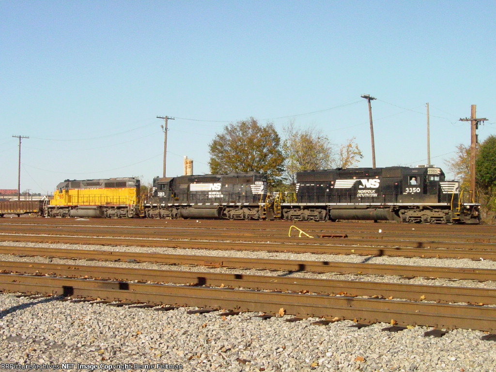 Norfolk Southern SD40-2's #3350 & 3213 and CEFX 2815 work the east end of the yard 