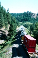 EB rolling down the 2.3% grade looking from our camp site called Elk Camp