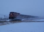 CP 9761 Runs a String of Empty Gondolas NW to Saskatchewan in the Snow