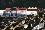 A mound of scrap while ex-BC Rail No. 747 awaits whats to come