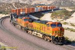 BNSF 5289 with some help from NS Dash 9 #9800 drops down Cajon Pass with a stack train bound for L.A. 9/18/2009