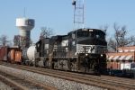 NS 9049 leads train 158 towards the signals at Elm