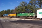 A colorful consist (Q142) heading north