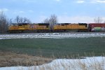 Unioi Pacific SD70Ms 4943 and 4036 prepare for departure eastbound near the lead to the east end of the yard