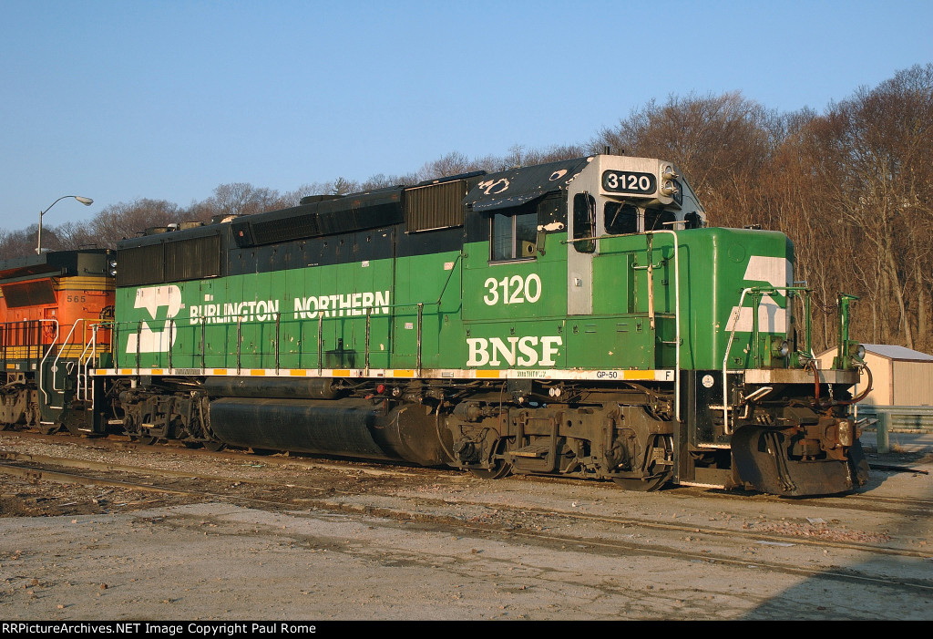 BNSF 3120, EMD GP50, at Gibson Yard