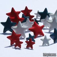 Набор брадсов Eyelet Outlet - Red, White, Blue Star Brads - Звезды красные-синие-белые, 18 штук