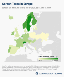 Carbon taxes in Europe 2024 data map