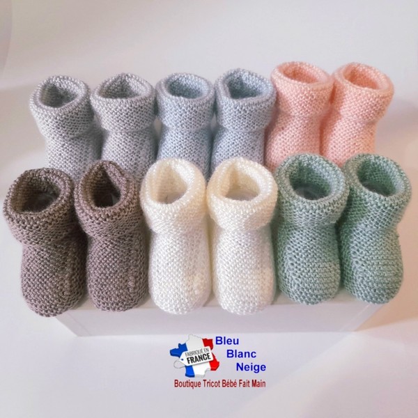 Tricot bébé, CHAUSSONS layette laine bb fait main 