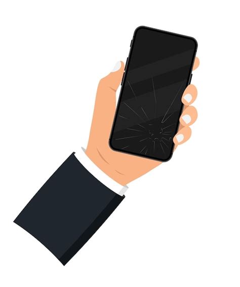 Premium Vector | Holding in the hand a black smartphone with a broken ...