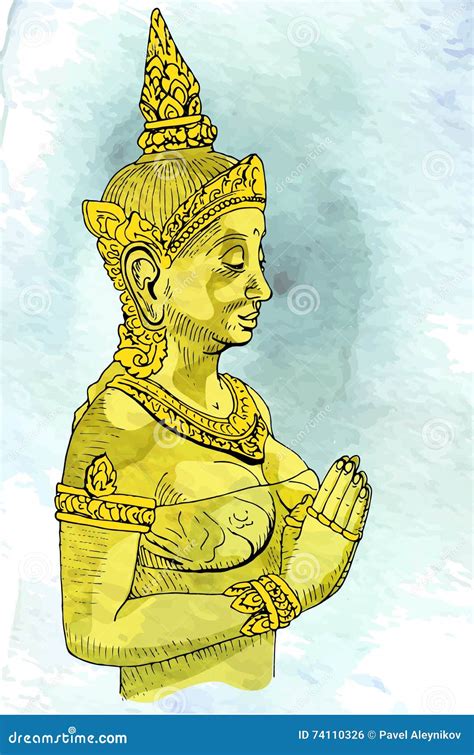 Statue Buddha Meditation in Nirvana, Thai Style, Pic Stock Illustration ...