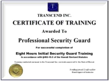 certificate – SECURITY GUARD TRAINING HAWAII