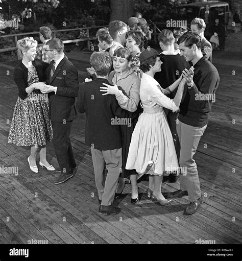 Dancing in the 1950s. A nice outdoor summer dance event where young ...