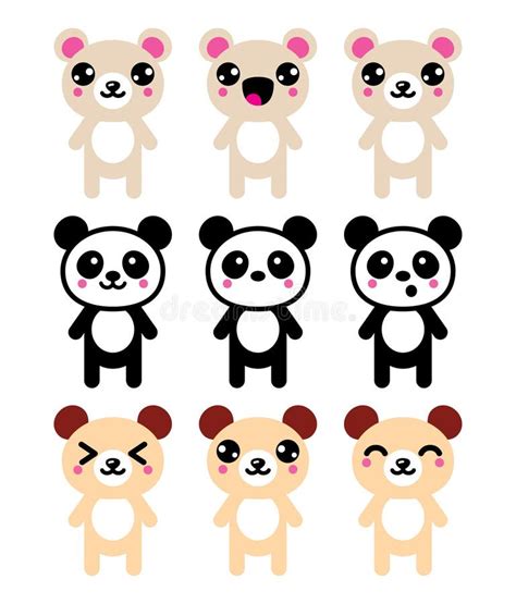 Kawaii Bear Icons Set, Cute Panda Bear Design Stock Illustration ...