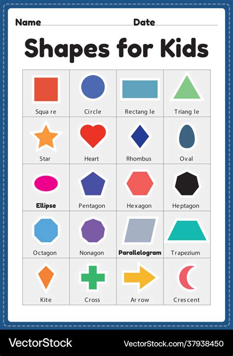 2d shapes for kids printable sheet preschool Vector Image