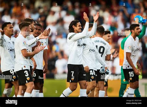 Players of Valencia CF celebrate at the end of the LaLiga Santander ...