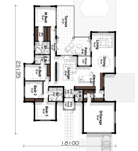 Modern U Shaped House Plan, 4 bedroom Floor Plan | Plandeluxe