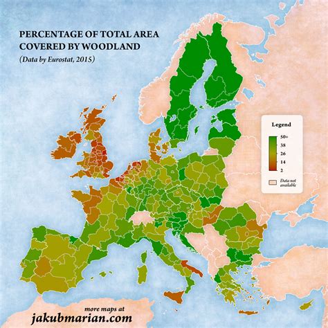 Percentage of forest area by region in Europe