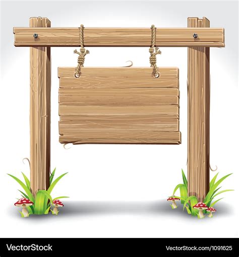 Wood sign board hanging with rope Royalty Free Vector Image