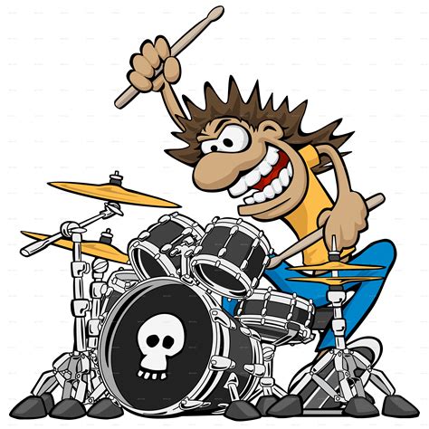 Wild Drummer Playing Drum Set Cartoon Vector Illustration by jeffhobrath