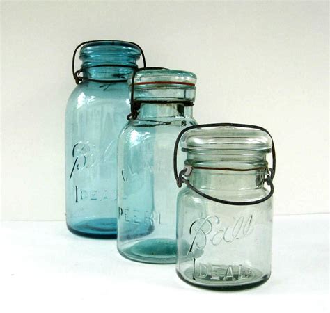 Antique Blue Mason Jars with Glass Lids 1/2 gallon quart